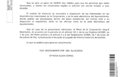 ANUNCIO VACANTE DEL CARGO DE JUEZ DE PAZ TITULAR